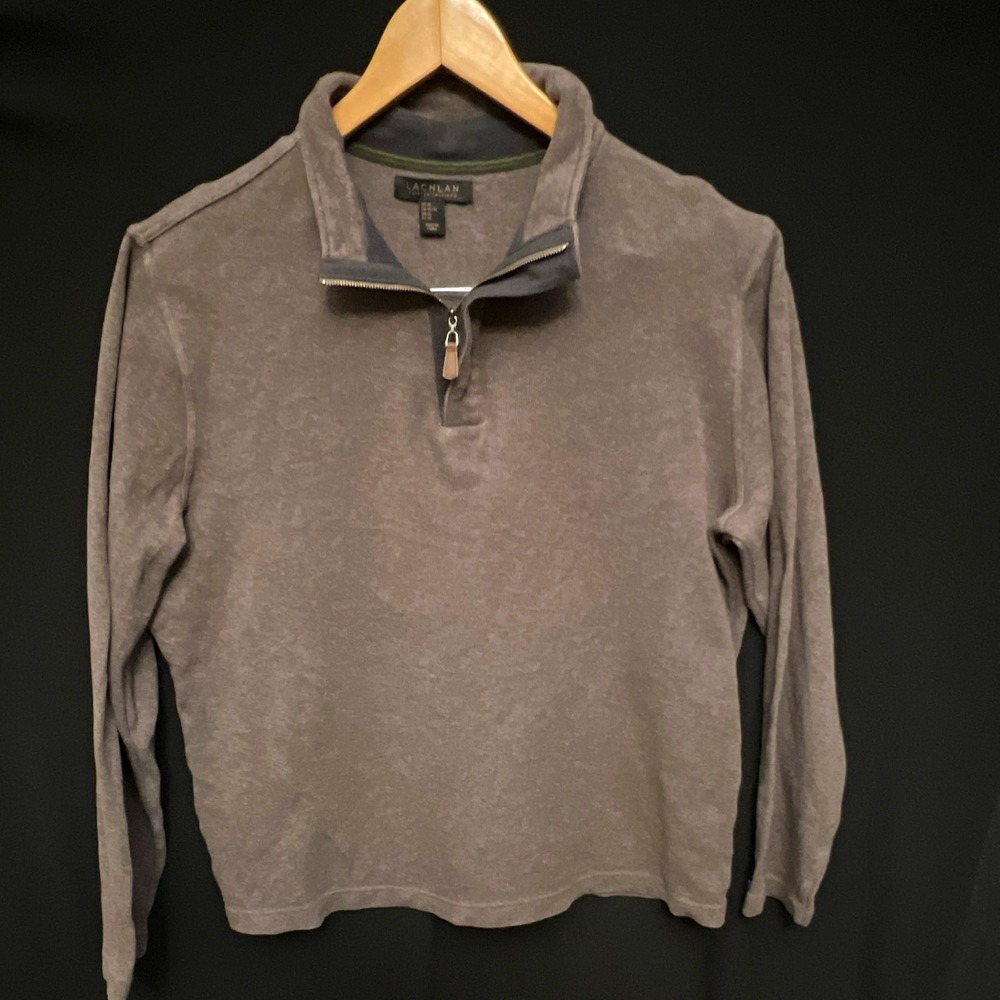 Lachlan Men's Knit Shirt XL Mushroom Color 100% Cotton Knit 1/4 Zip Collared